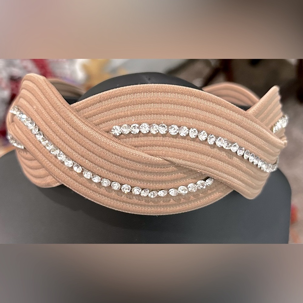 Elegant Tan Headband with Rhinestone Accents